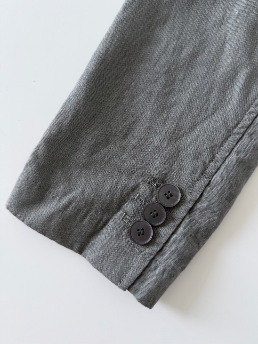 Uniqlo Linen Blend Double Breasted Blazer Olive Gray Office XS Minimalist - Picture 6 of 15